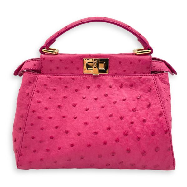 Peekaboo Mini Pink Crossbody Bag in Ostrich, Gold hardware - Image 3