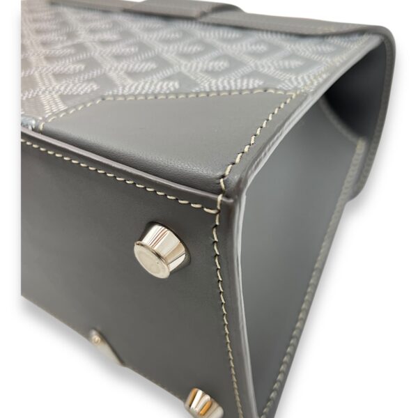 Saigon Structured Mini Grey Crossbody Bag in Goyardine canvas, beech handle, Silver hardware - Image 11