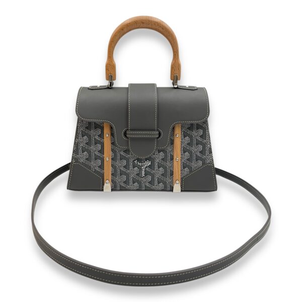 Saigon Structured Mini Grey Crossbody Bag in Goyardine canvas, beech handle, Silver hardware - Image 13