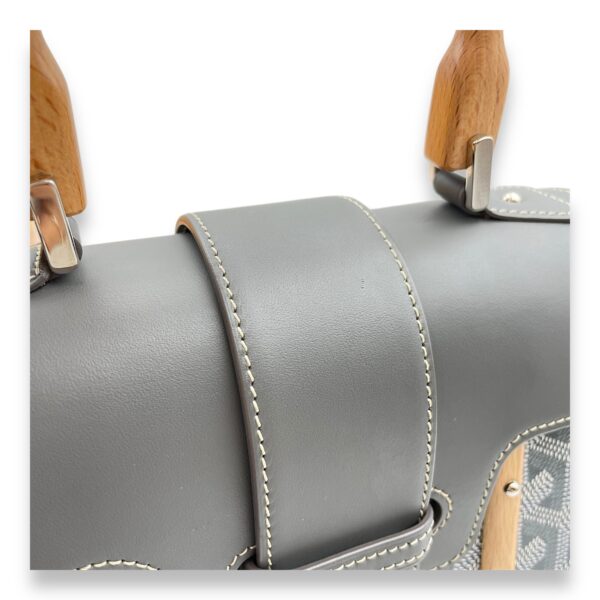 Saigon Structured Mini Grey Crossbody Bag in Goyardine canvas, beech handle, Silver hardware - Image 12