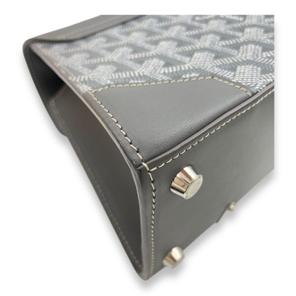 Saigon Structured Mini Grey Crossbody Bag in Goyardine canvas, beech handle, Silver hardware - Image 10