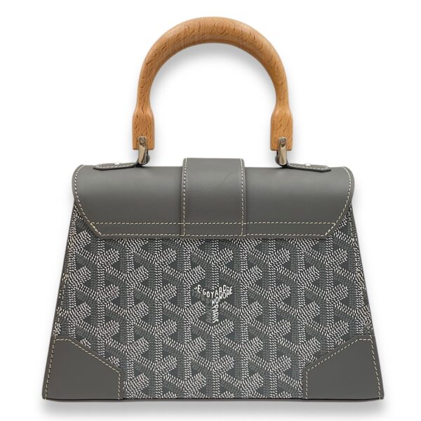 Saigon Structured Mini Grey Crossbody Bag in Goyardine canvas, beech handle, Silver hardware - Image 3