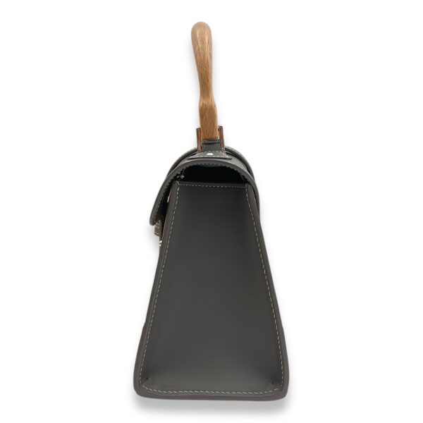 Saigon Structured Mini Grey Crossbody Bag in Goyardine canvas, beech handle, Silver hardware - Image 5