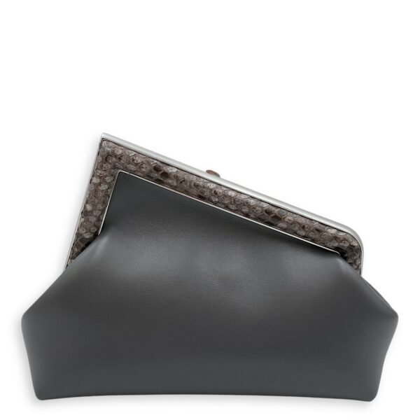 First Grey Shoulder Bag in Python Embossed Calfskin, Silver hardware - Image 3