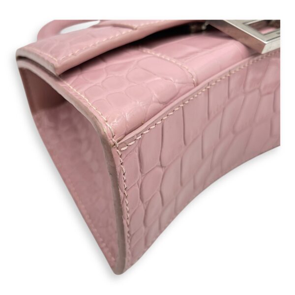 Hourglass Pink Crossbody Bag in Crocodile Embossed Leather, Silver hardware - Image 8