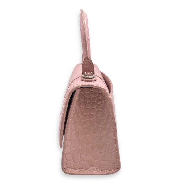 Hourglass Pink Crossbody Bag in Crocodile Embossed Leather, Silver hardware - Image 5