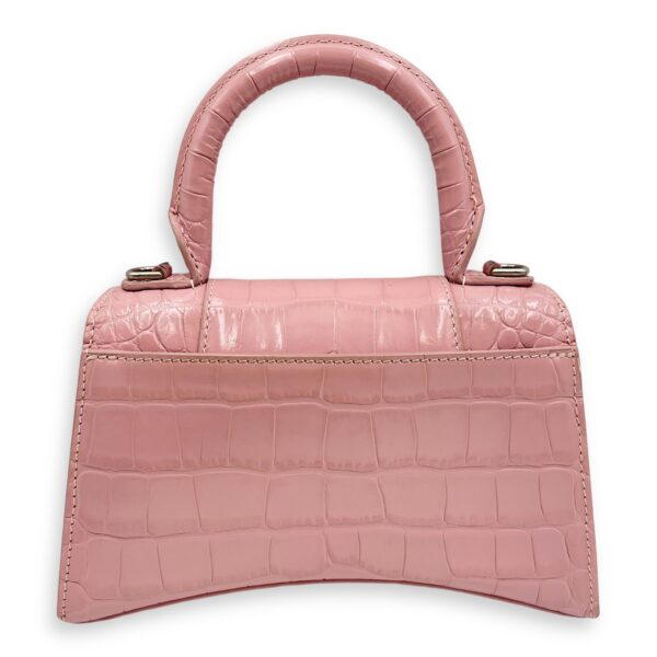 Hourglass Pink Crossbody Bag in Crocodile Embossed Leather, Silver hardware - Image 3