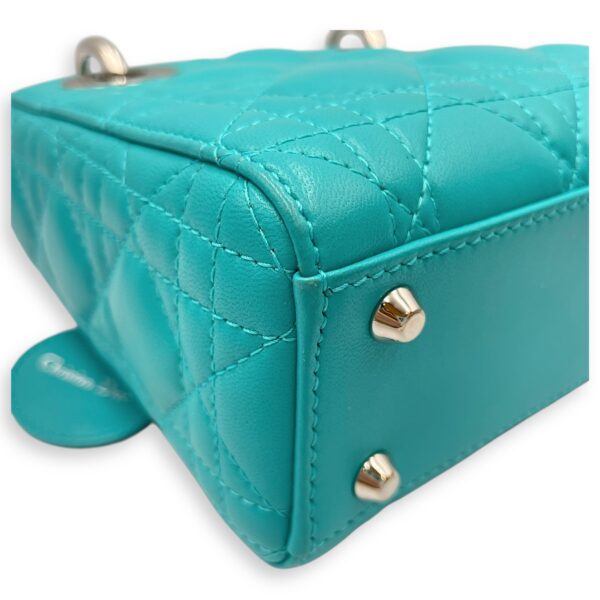 Lady Dior Mini Blue Top Handle in Lambskin, Silver hardware - Image 10