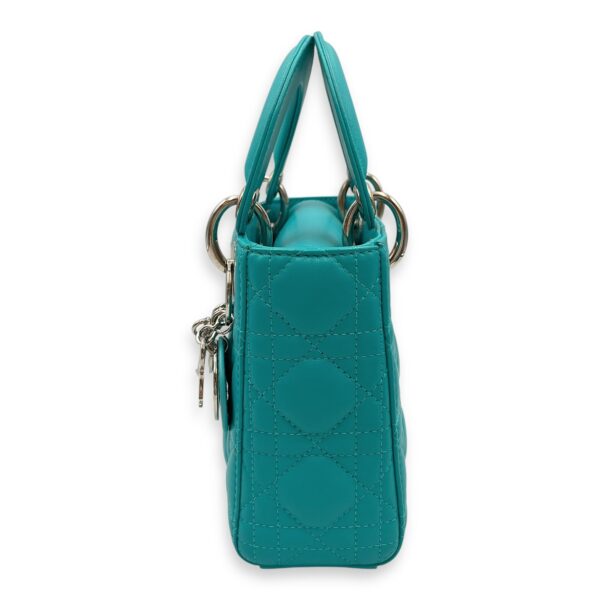 Lady Dior Mini Blue Top Handle in Lambskin, Silver hardware - Image 5