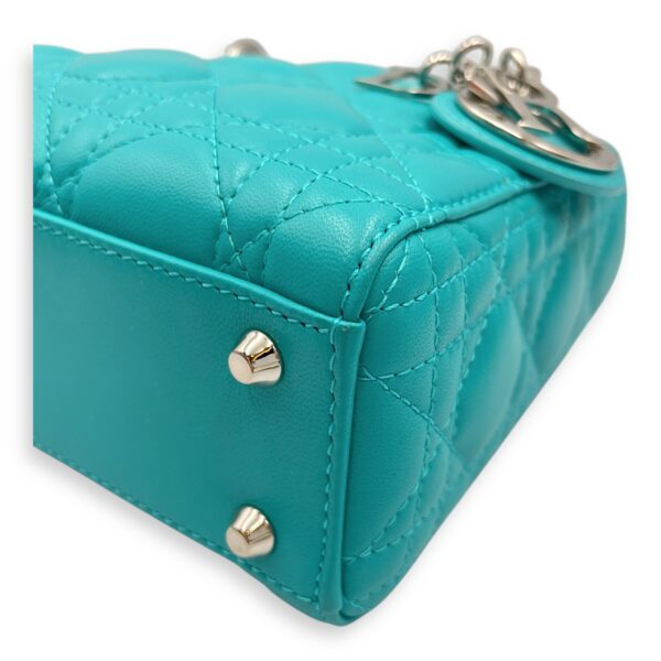 Lady Dior Mini Blue Top Handle in Lambskin, Silver hardware - Image 9