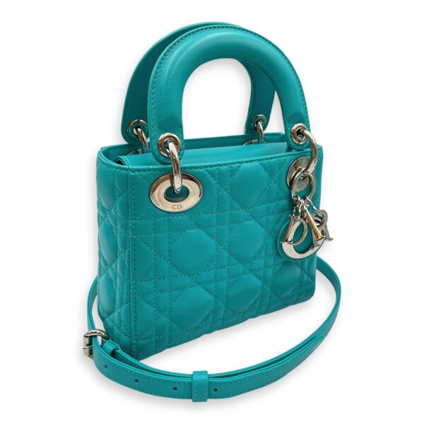 Lady Dior Mini Blue Top Handle in Lambskin, Silver hardware - Image 13