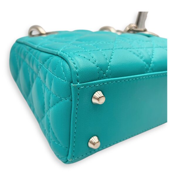 Lady Dior Mini Blue Top Handle in Lambskin, Silver hardware - Image 8