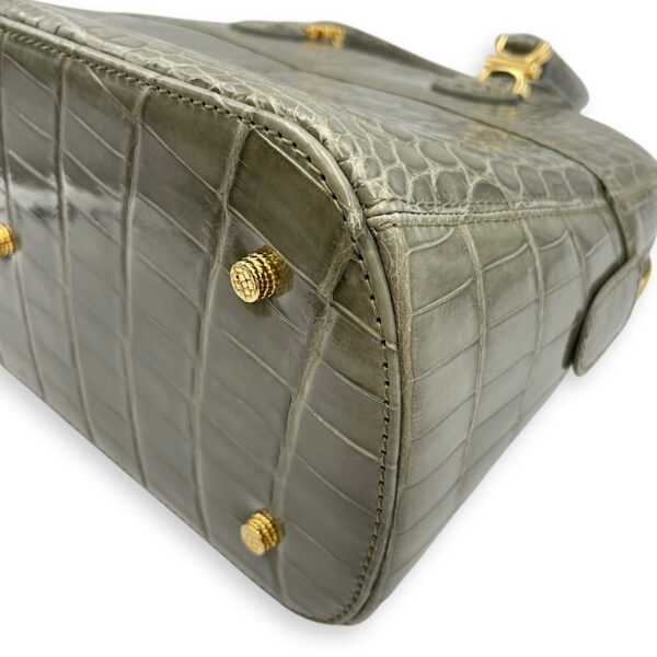 Crocodile 29cm Green Top Handle Bag, Gold hardware - Image 9
