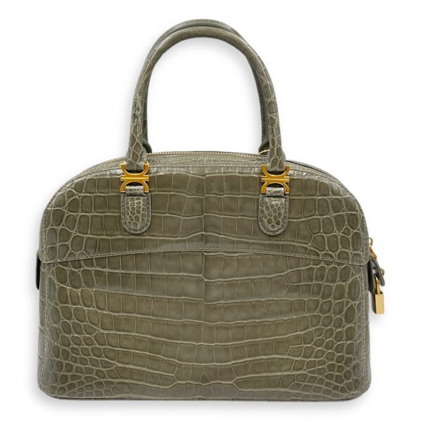 Crocodile 29cm Green Top Handle Bag, Gold hardware - Image 3