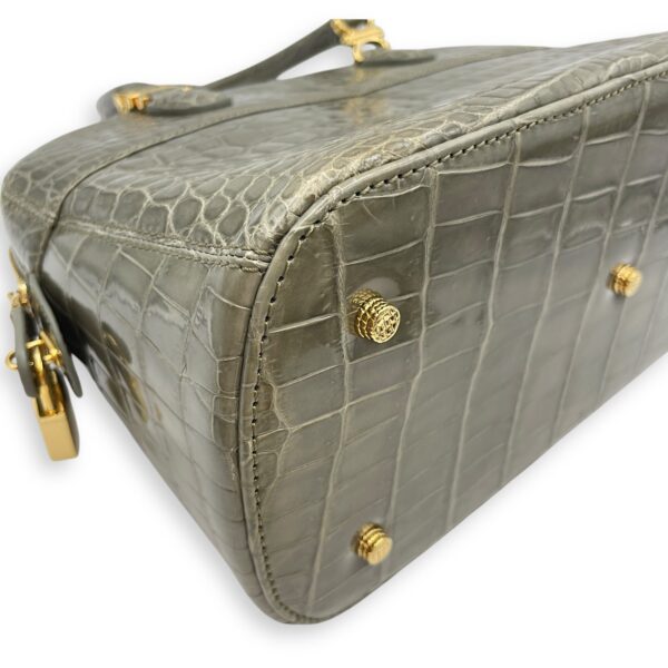 Crocodile 29cm Green Top Handle Bag, Gold hardware - Image 8