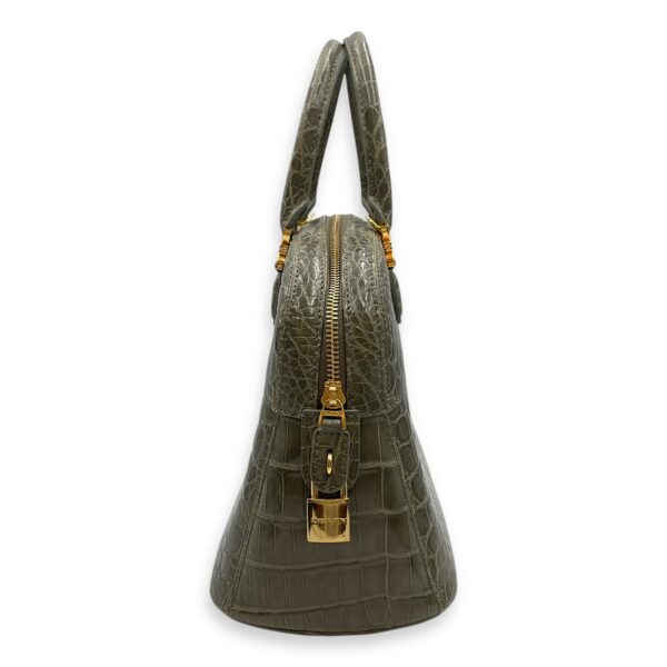 Crocodile 29cm Green Top Handle Bag, Gold hardware - Image 4