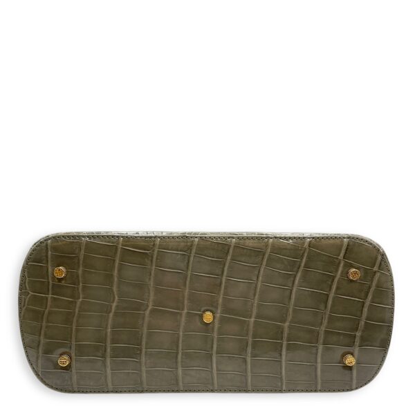 Crocodile 29cm Green Top Handle Bag, Gold hardware - Image 6