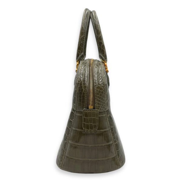 Crocodile 29cm Green Top Handle Bag, Gold hardware - Image 5