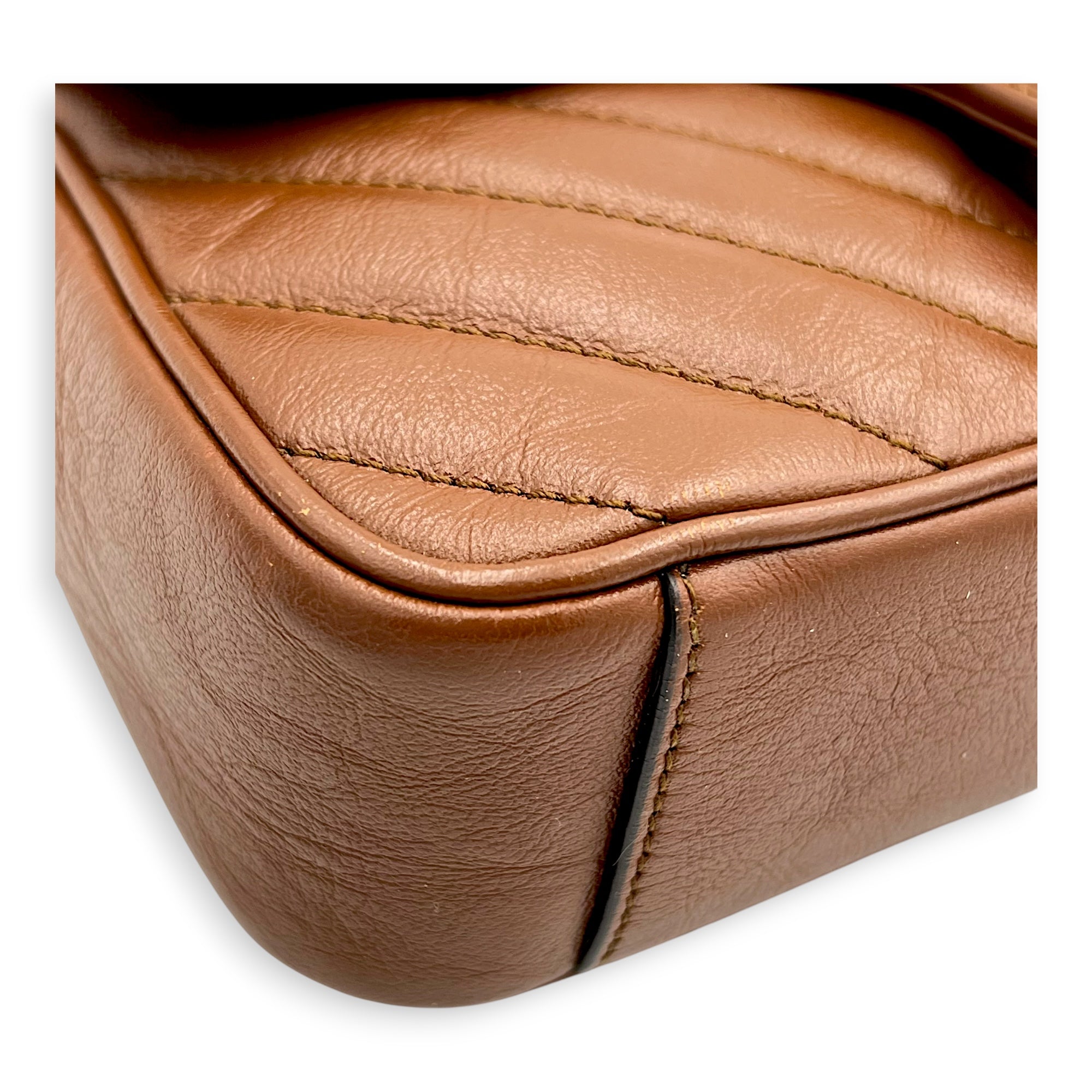 GG Marmont Mini Brown Shoulder Bag in Calfskin, Gold hardware - Image 7