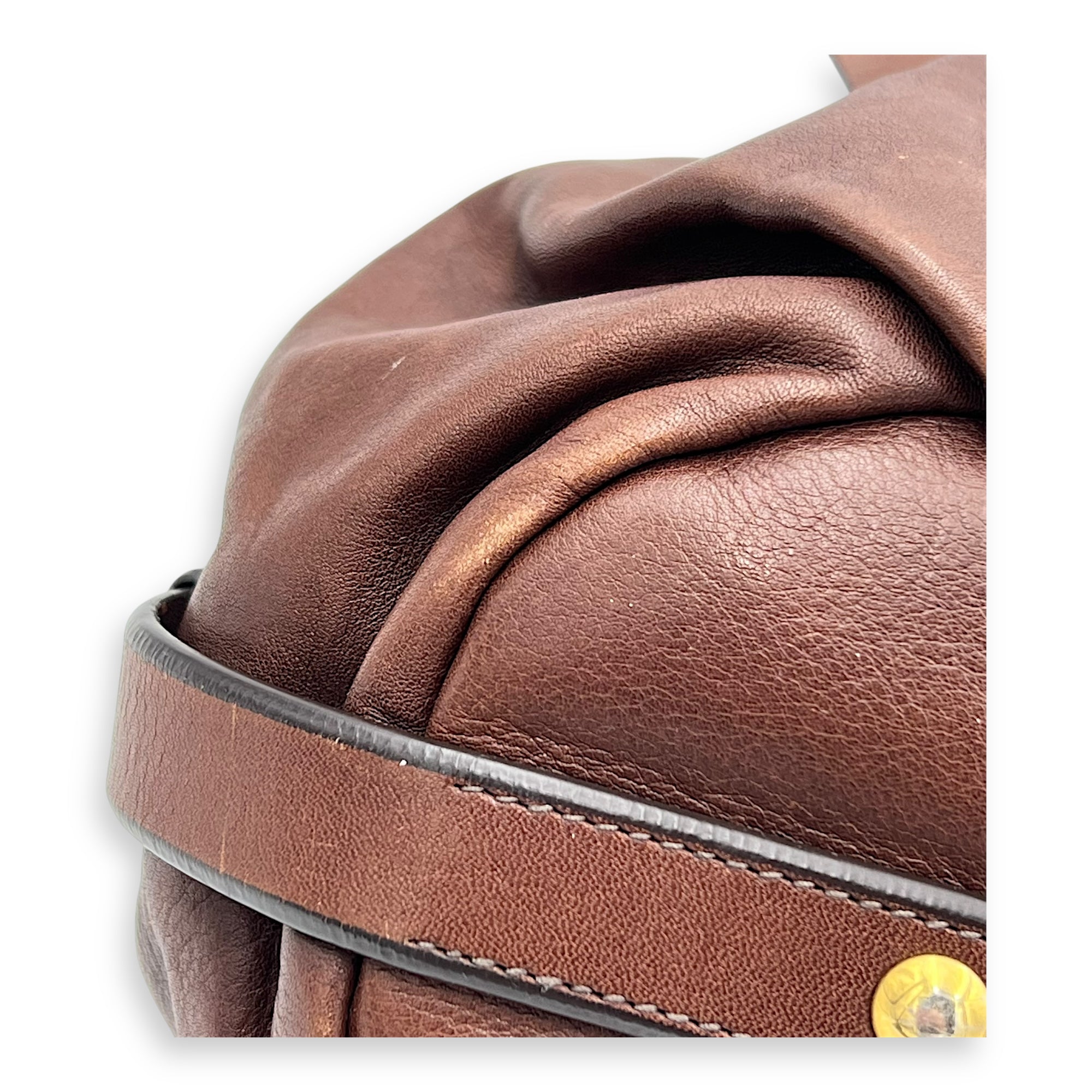 Logo Top Handle Bag Brown in Calfskin, Gold hardware - Image 9