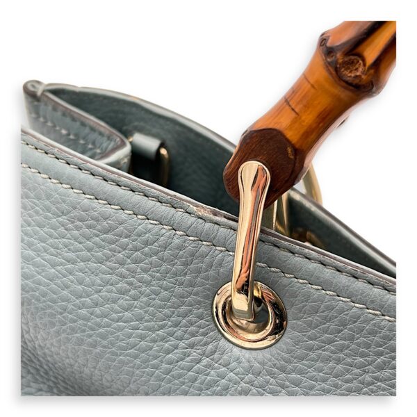 Bamboo Top Handle Bag Blue in Calfskin, Gold hardware - Image 13