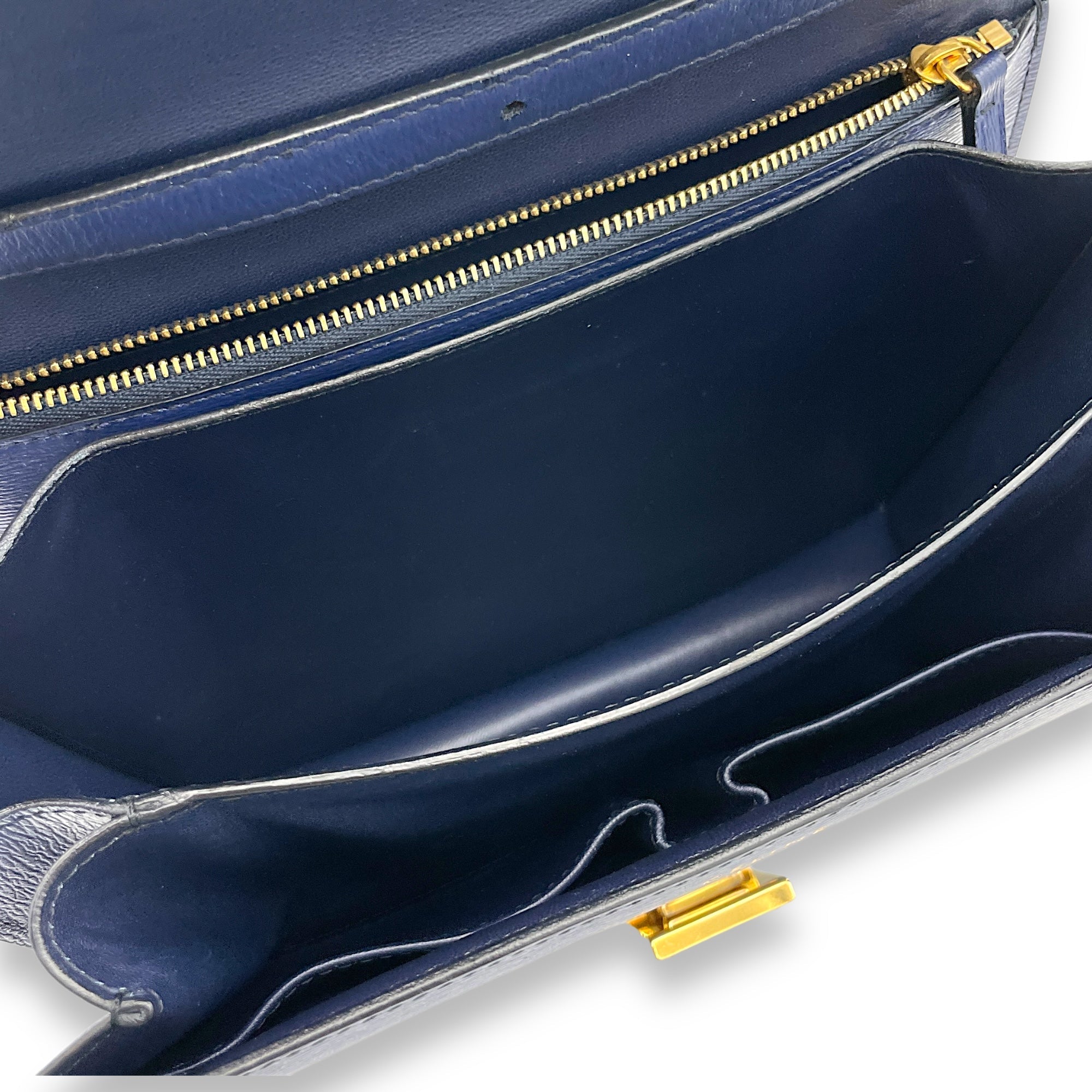 Box Medium Blue Crossbody Bag in Calfskin, Gold hardware - Image 12