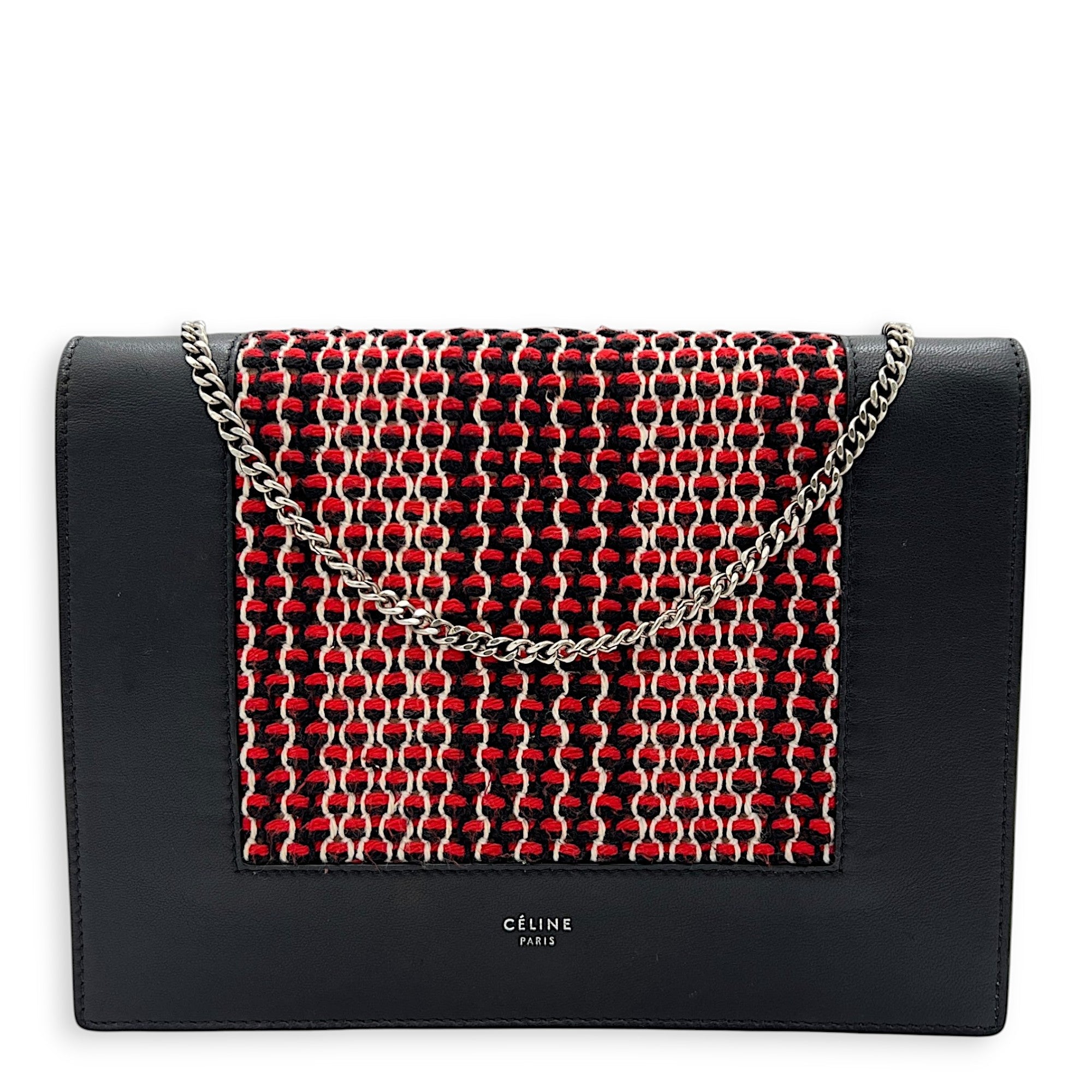 Frame Black Wallet On Chain in Calfskin, Silver hardware