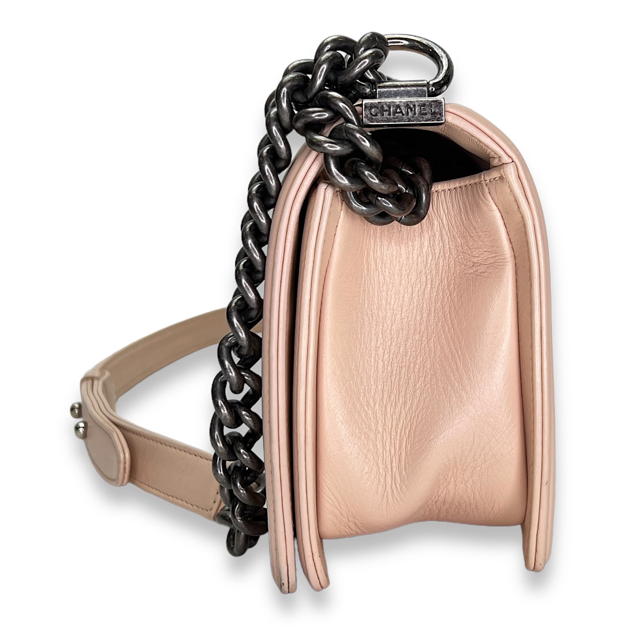 Boy Crossbody Bag Medium Beige in Calfskin , Ruthenium Hardware - Image 4