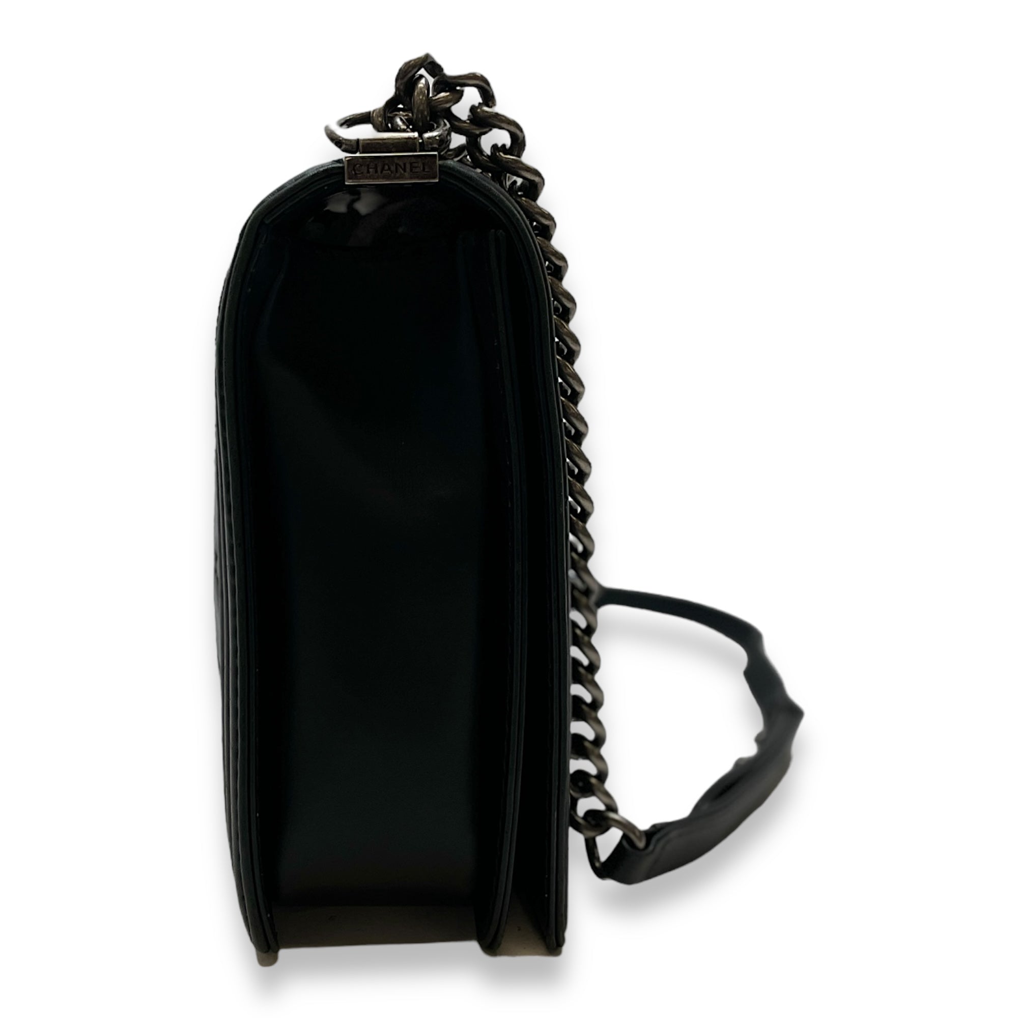 Boy Large Black Shoulder Bag in Calfskin, Ruthenium hardware - Image 4