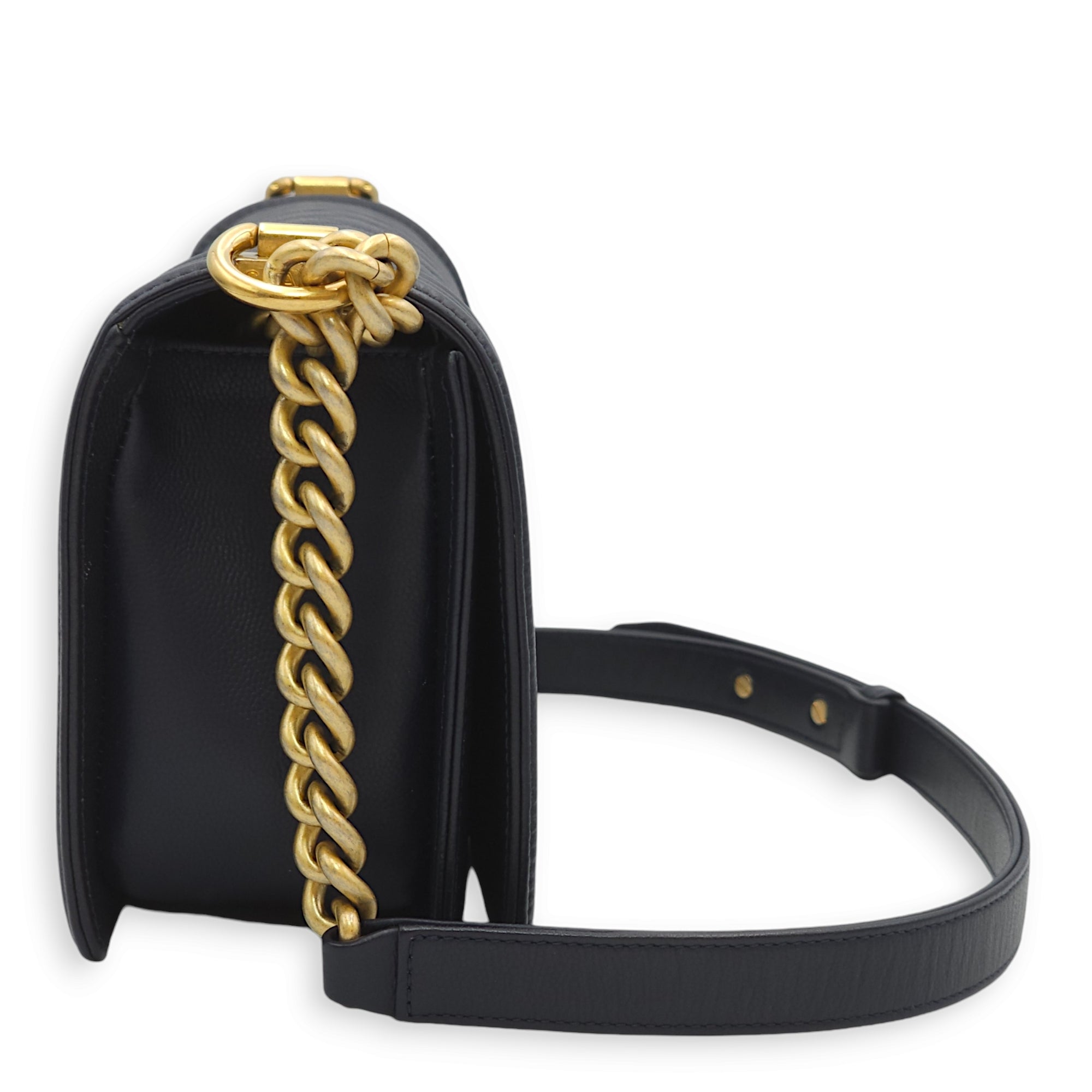 Boy Medium Navy Blue Crossbody Bag in Caviar Leather, Gold hardware - Image 5
