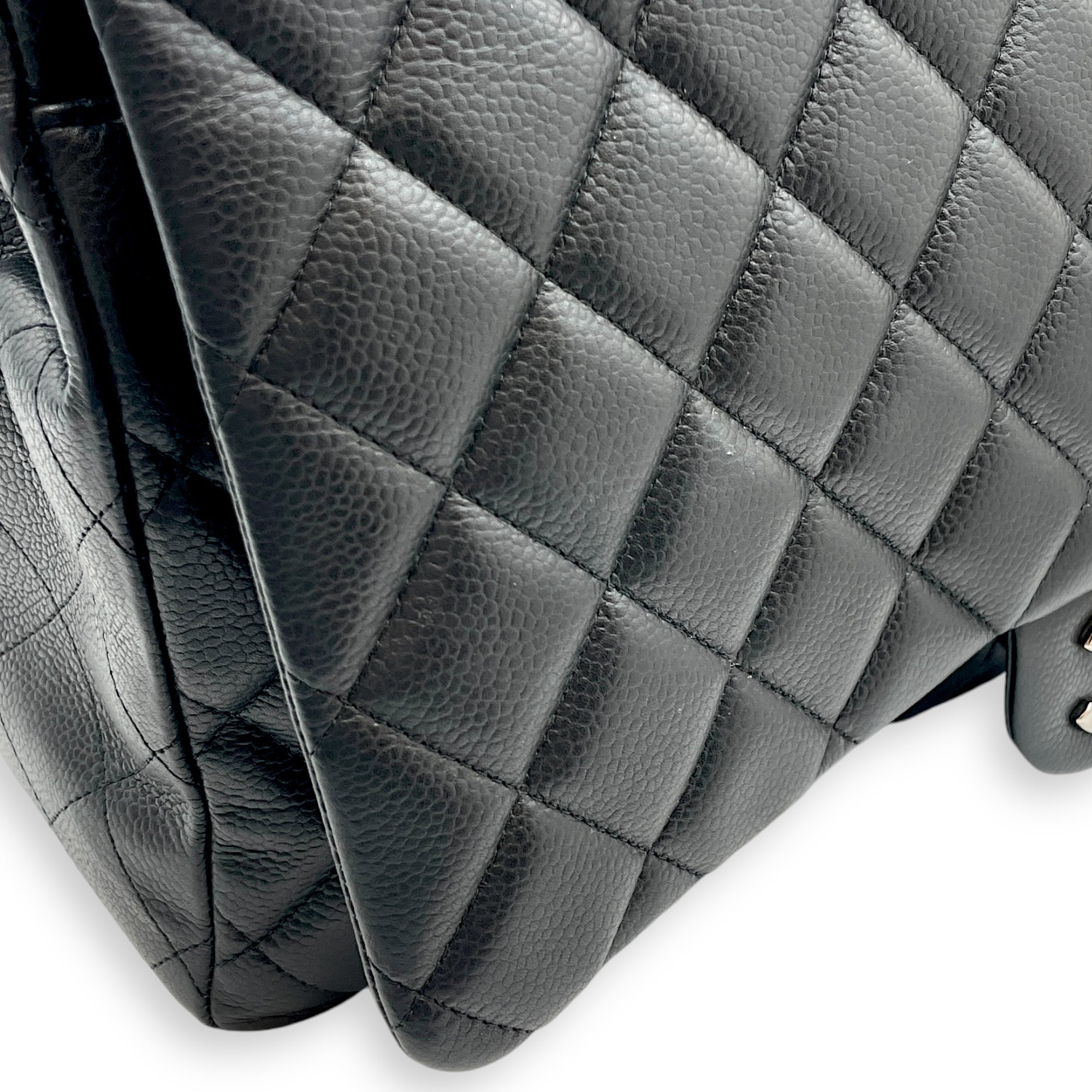 Classic Double Flap Maxi Black Shoulder Bag in Caviar Leather, Silver hardware - Image 10