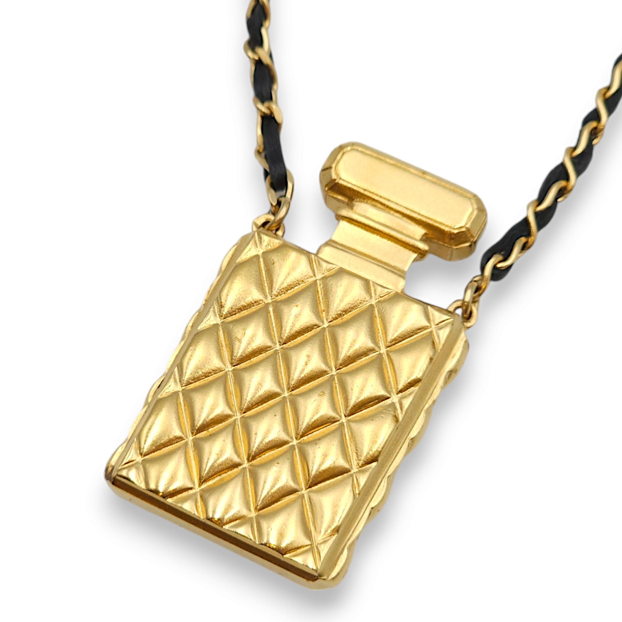 Coco Perfume Bottle Black Necklace in Lambskin, Gold hardware - Image 4