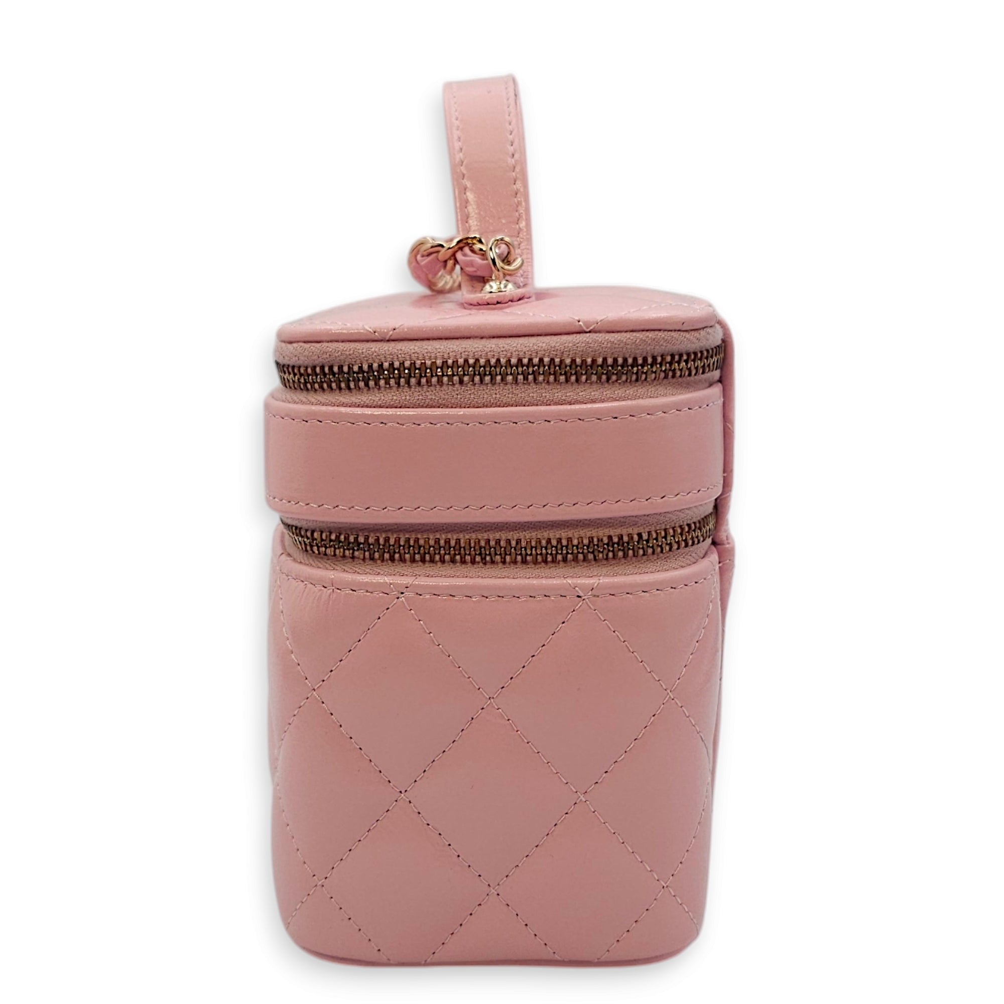 Double Layer 16x13x8.5cm Pink Vanity Bag in Glazed Calf, Gold hardware - Image 4
