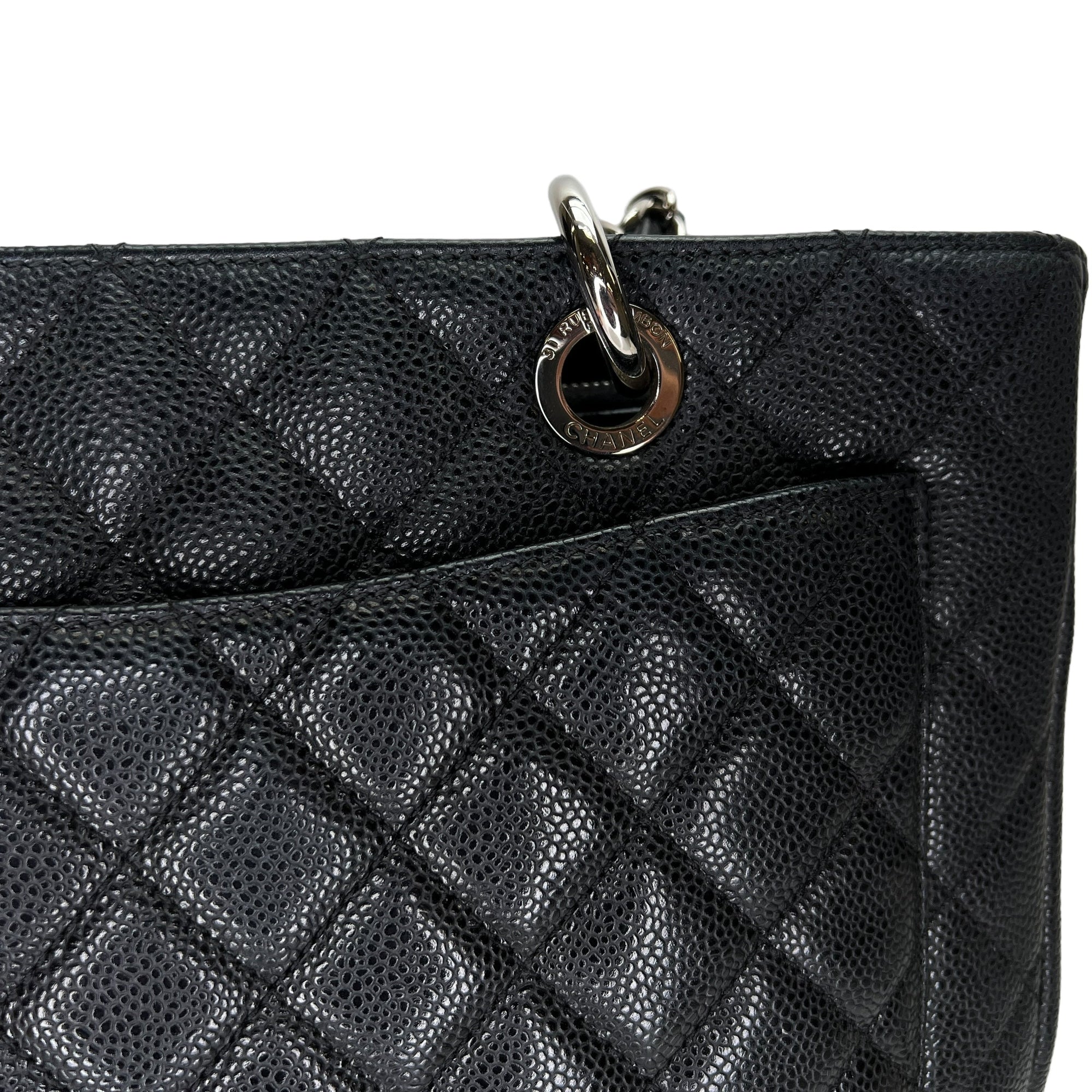 GST Black Tote Bag in Caviar Leather, Silver hardware - Image 9