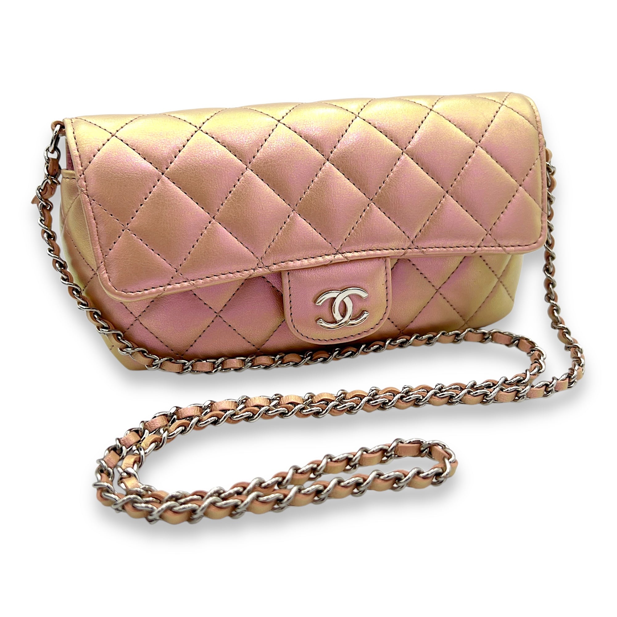 Glasses Crossbody Bag Pink in Calfskin, Silver hardware - Image 9