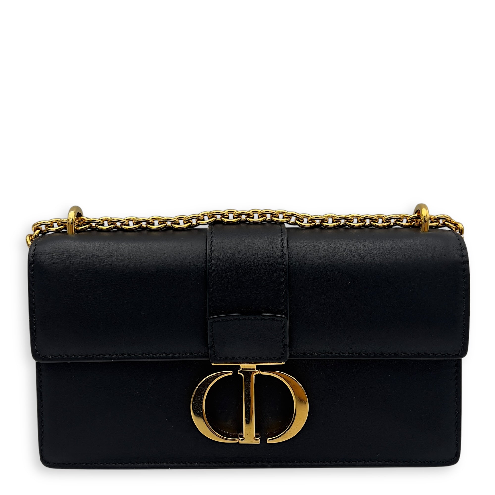 Montaigne Shoulder Bag Black in Calfskin, Gold hardware
