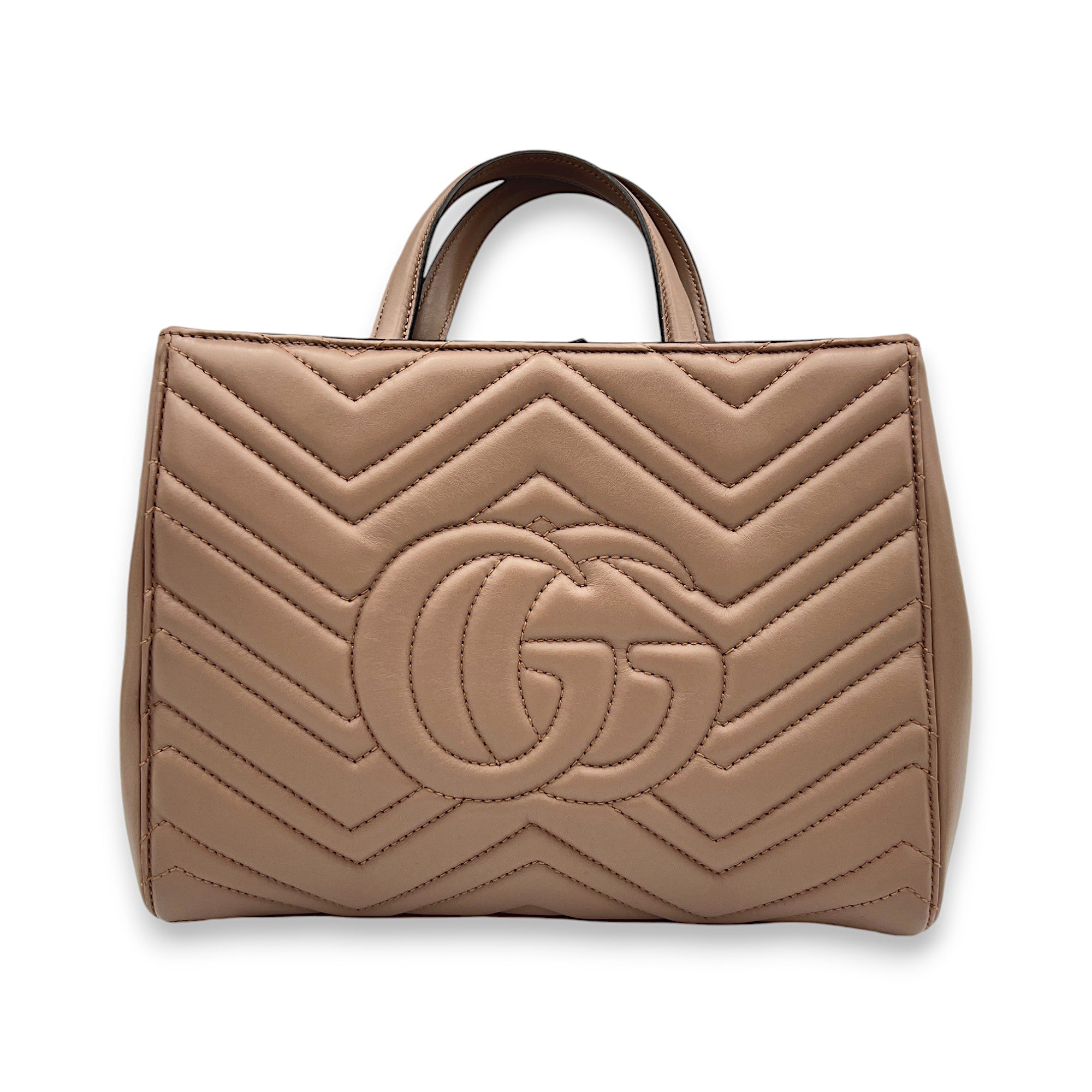 GG Marmont Beige Top Handle Bag in Calfskin, Gold hardware - Image 3