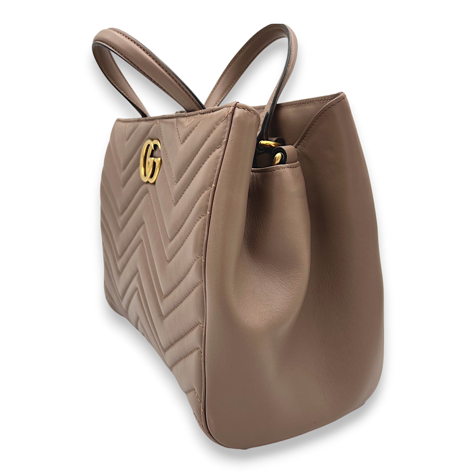 GG Marmont Beige Top Handle Bag in Calfskin, Gold hardware - Image 4