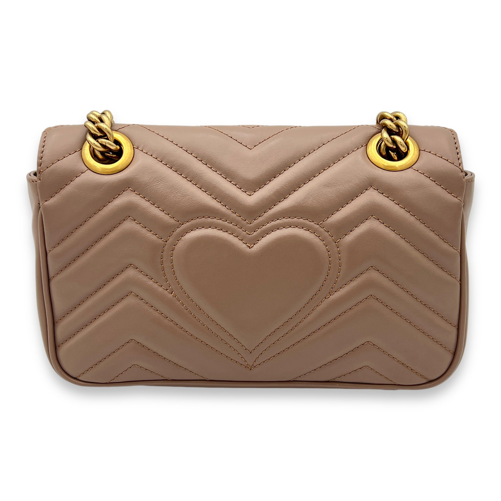 GG Marmont Mini Beige Crossbody Bag in Calfskin, Gold hardware - Image 3