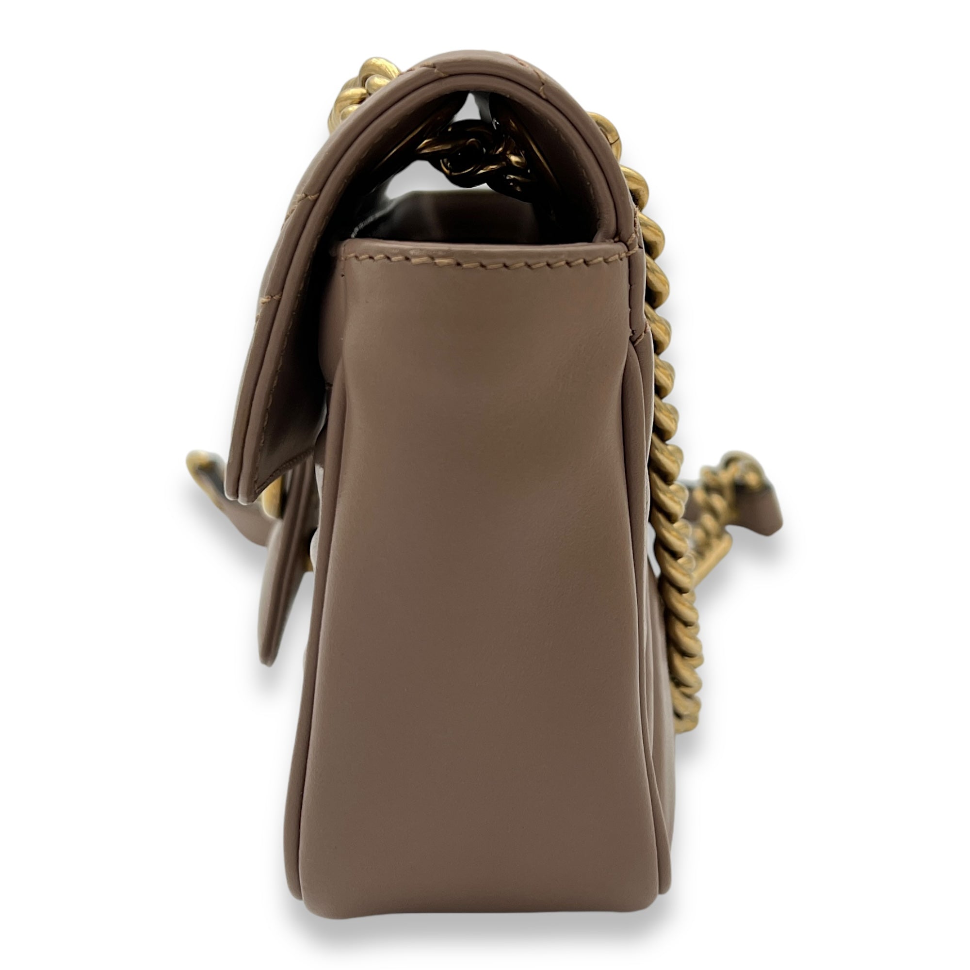 GG Marmont Mini Beige Crossbody Bag in Calfskin, Gold hardware - Image 4