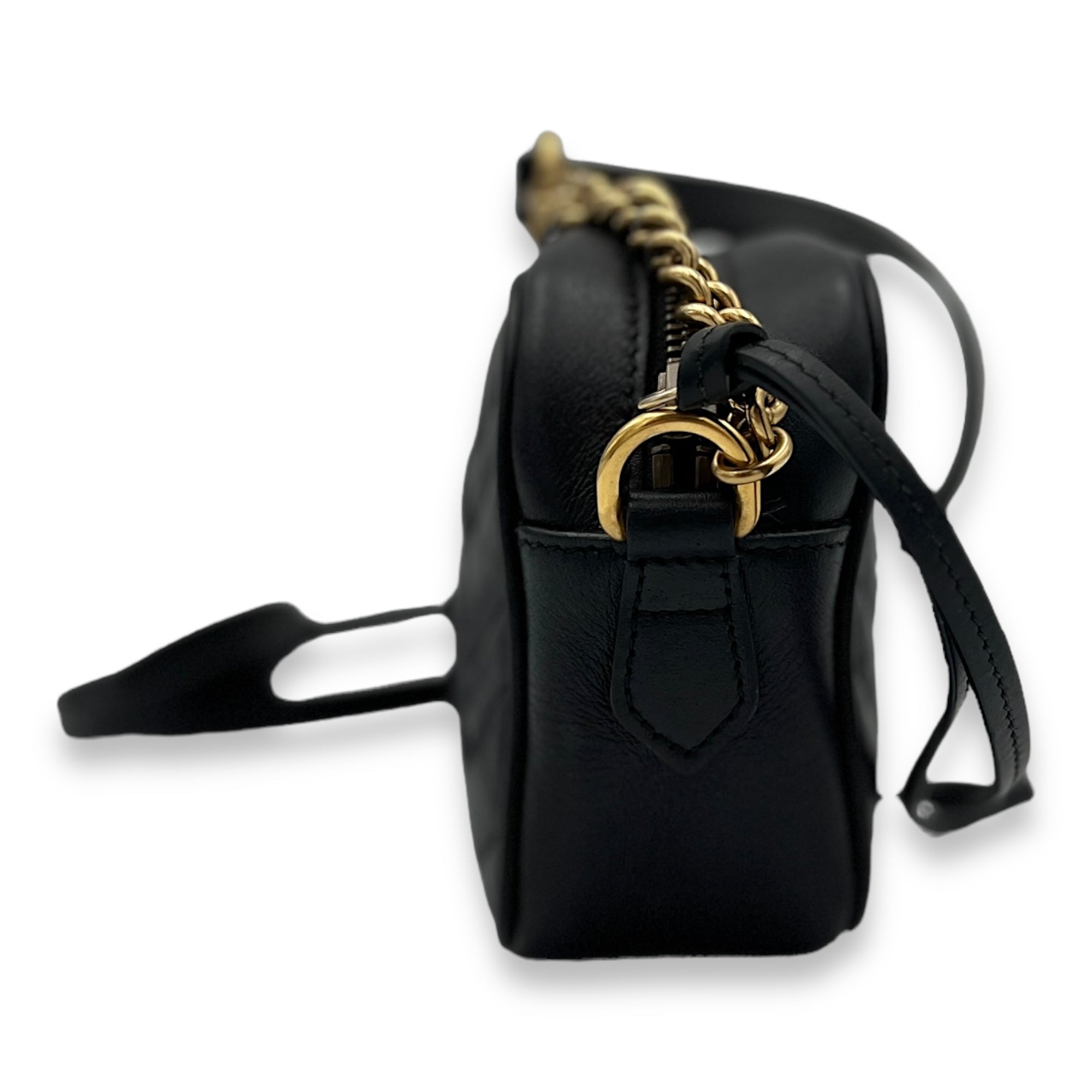 GG Marmont Mini Black Crossbody Bag in Calfskin, Gold hardware - Image 5