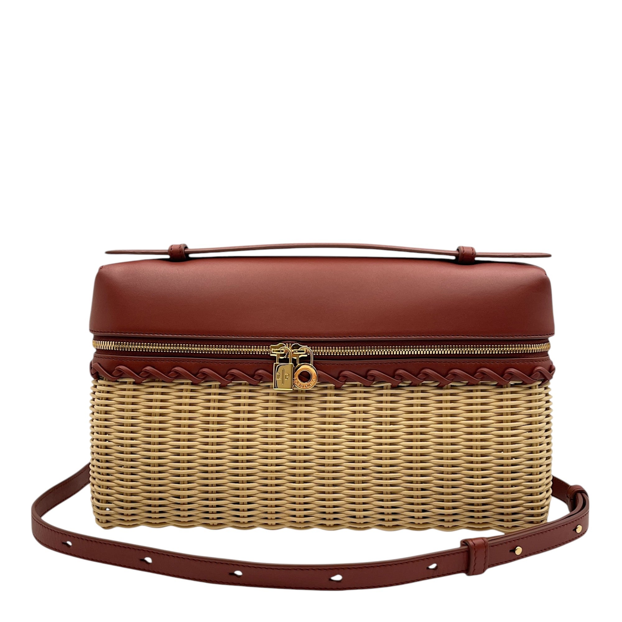 Extra Pocket L27 Brown Crossbody Bag in Wicker, Calf, Gold hardware - Image 4