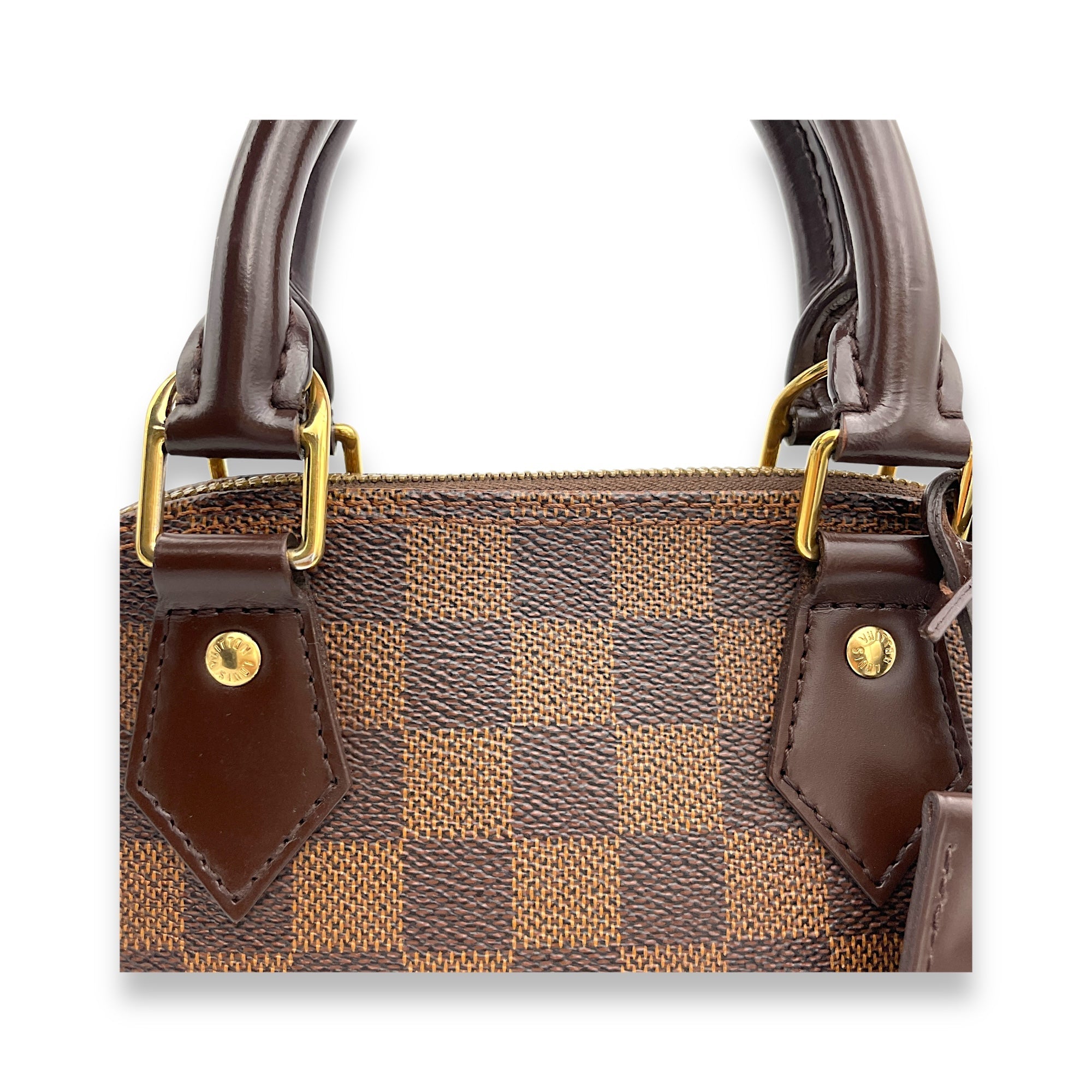 Alma BB Damier Ebene Top Handle Bag in Coated Canvas, Gold hardware - Image 8