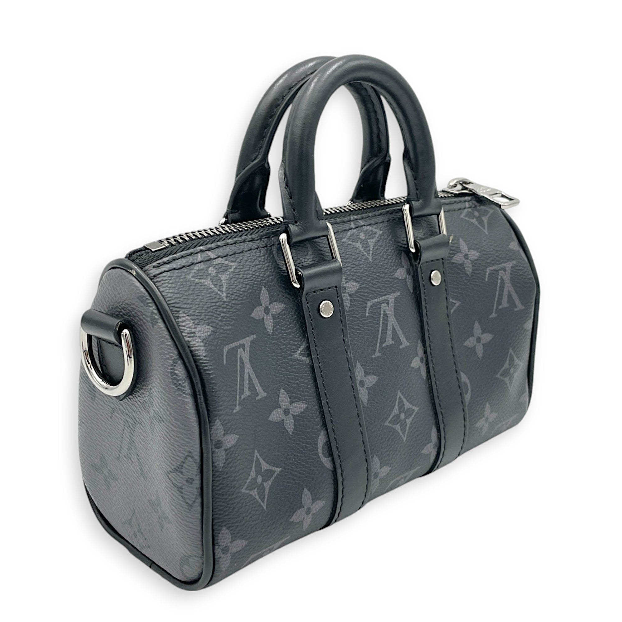 Keepall XS Grey Top Handle Bag in Monogram Coated Canvas, Silver hardware - Image 4