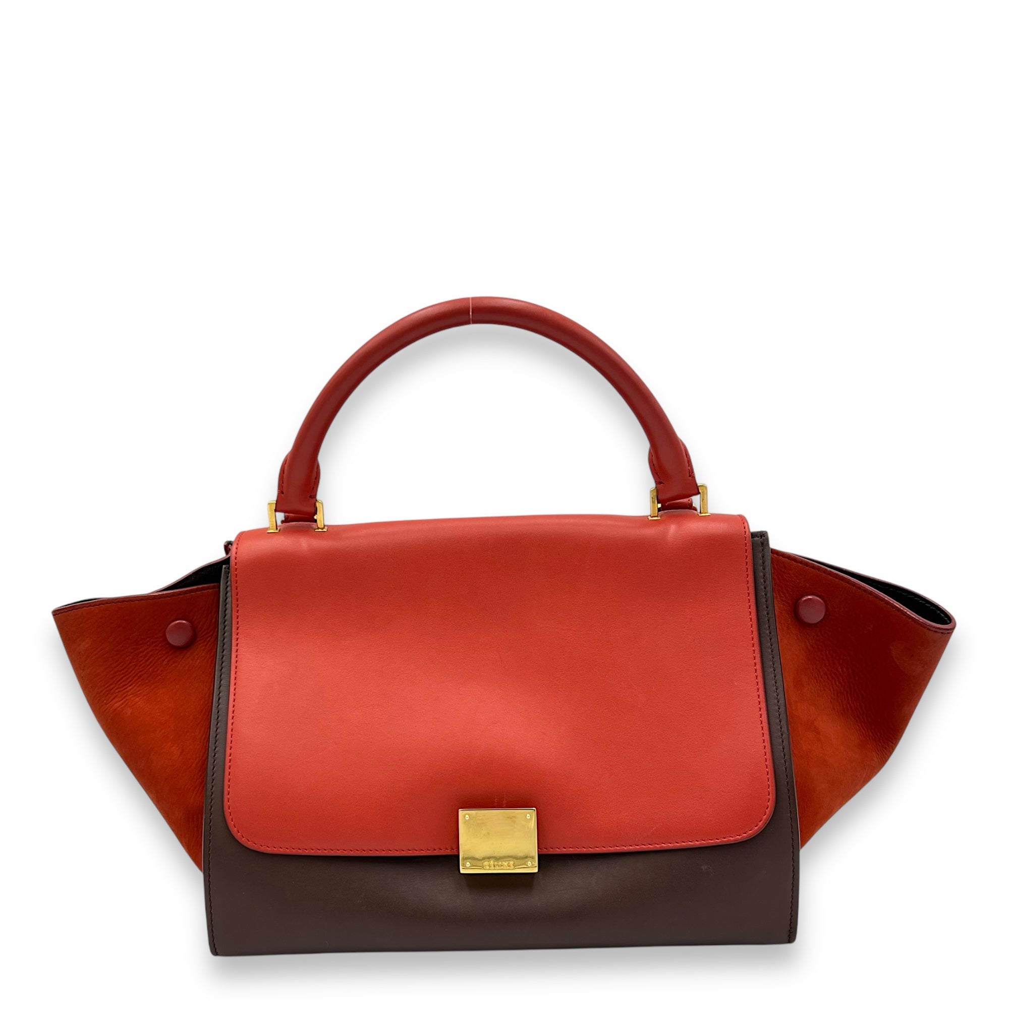 Trapeze Top Handle Bag Red in Calfskin, Gold hardware