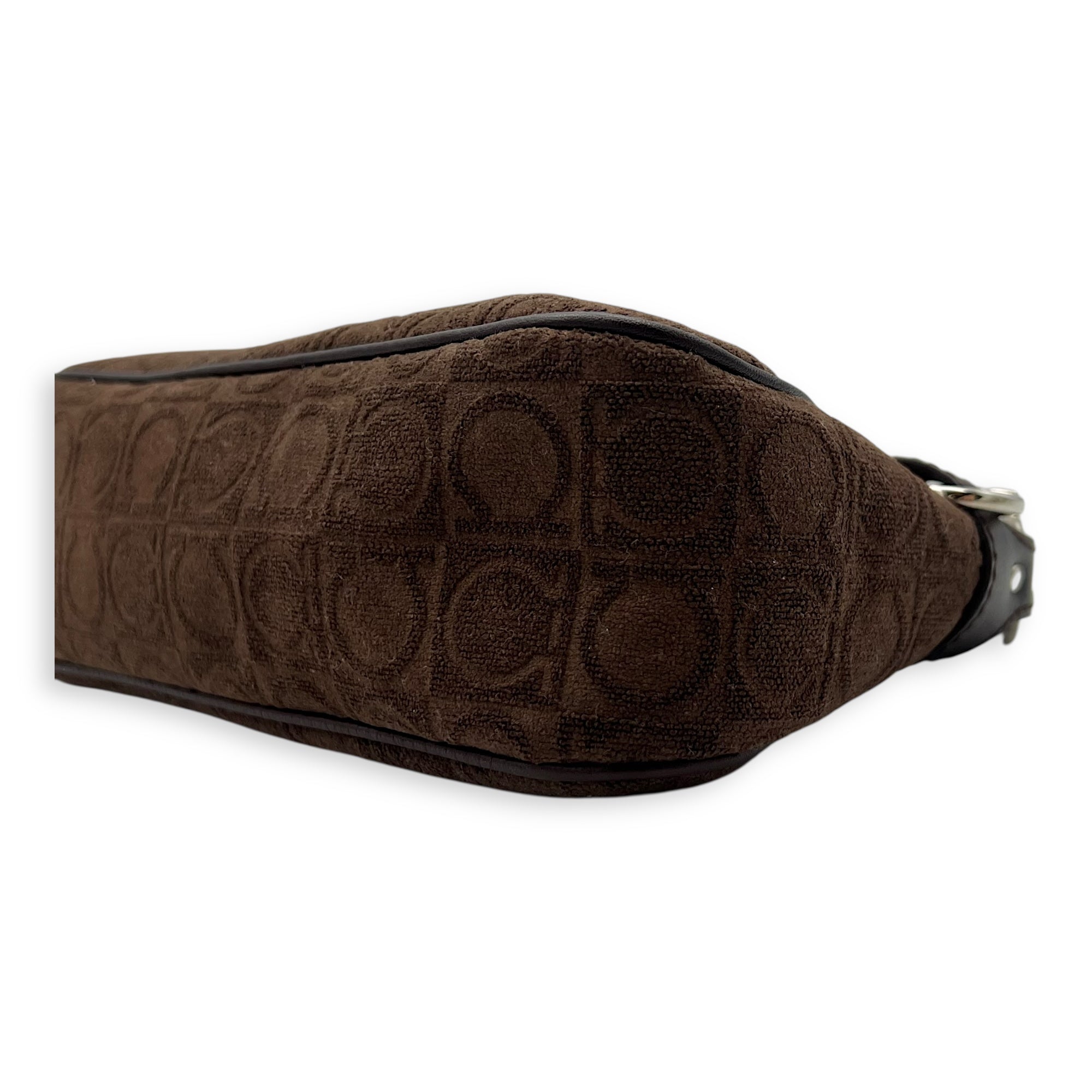 Gancini Brown Shoulder Bag in Fabric, Silver hardware - Image 11