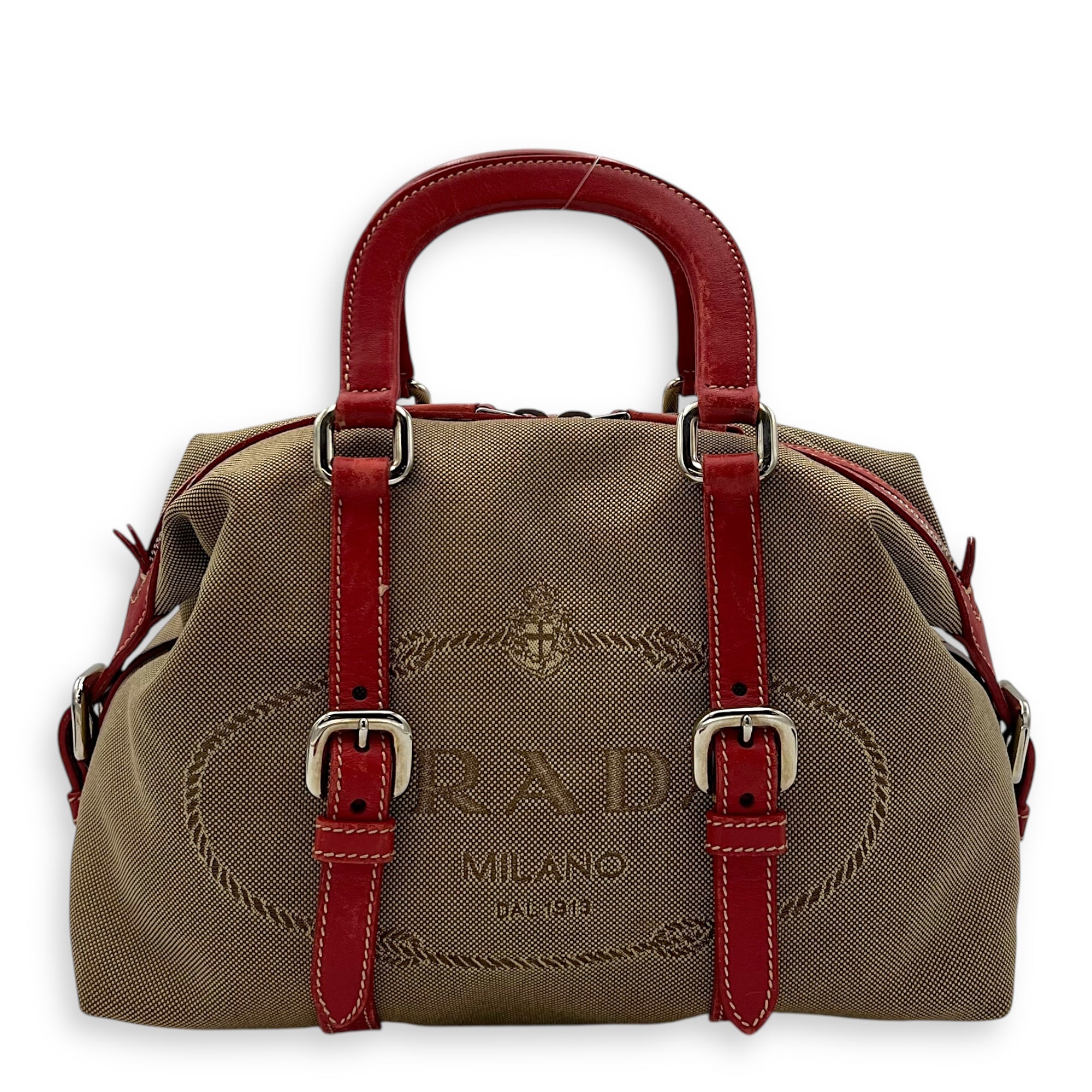 Logo Top Handle Bag Brown in Canvas, Silver hardware