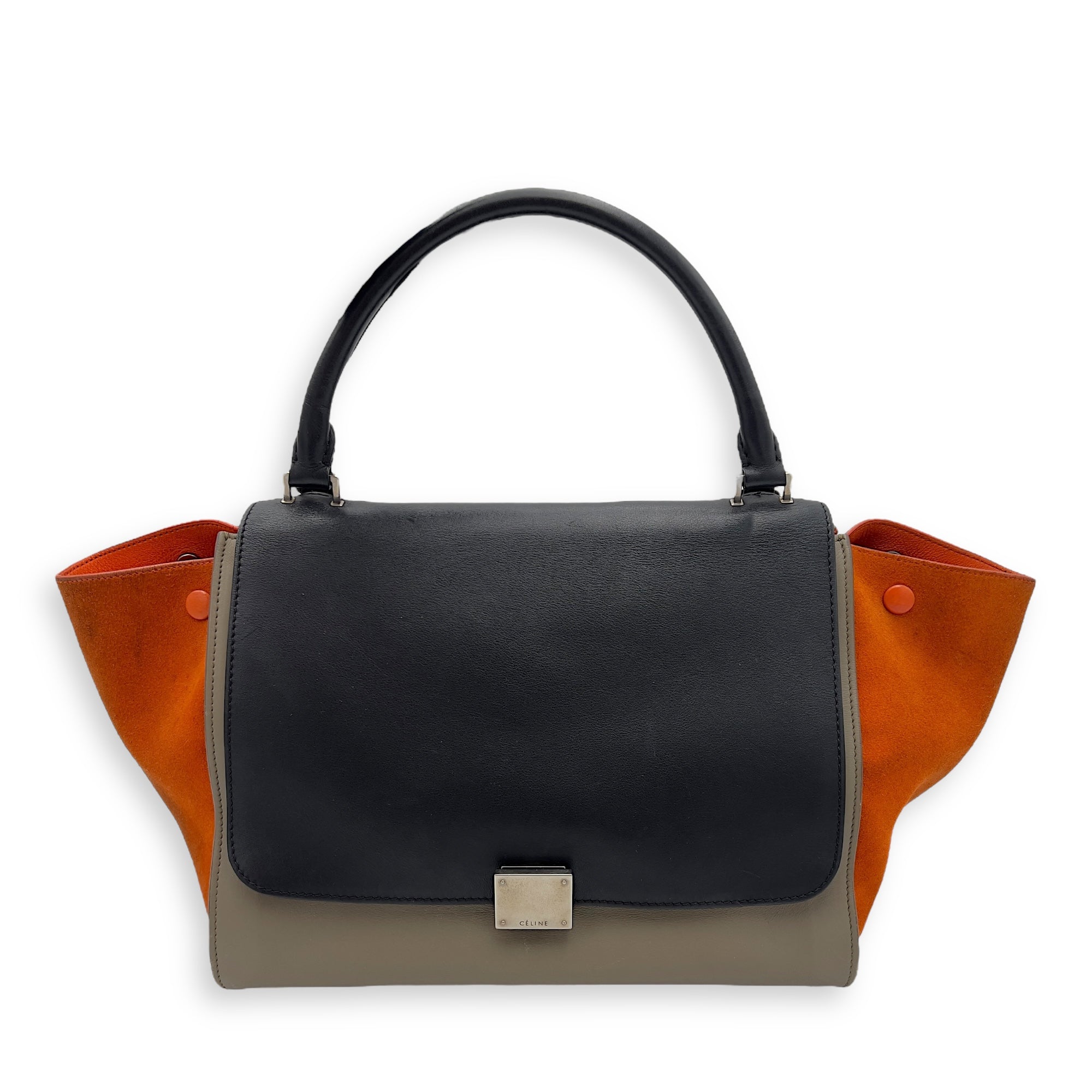 Trapeze Top Handle Bag Medium Black in Calfskin, Silver hardware