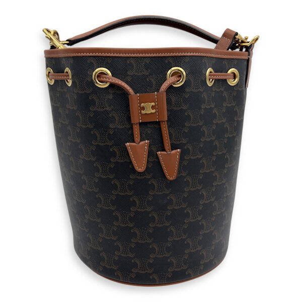 Clara Bucket Bag Brown in Coated Canvas, Gold hardware