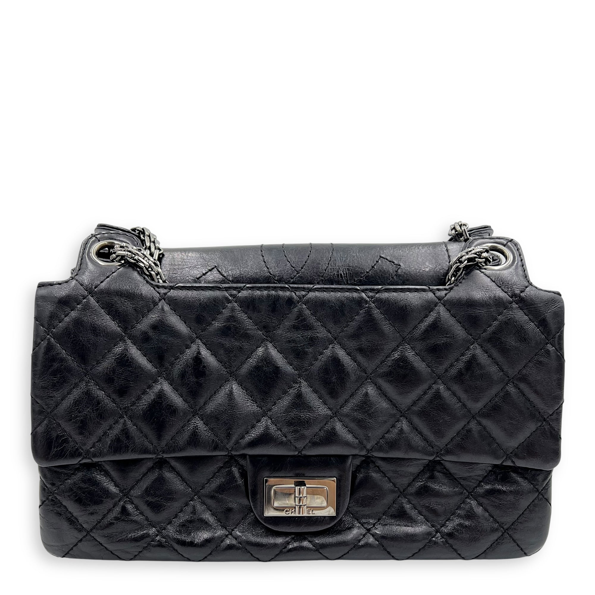 Double Vintage 2.55 Black Shoulder Bag in Calfskin, Ruthenium hardware